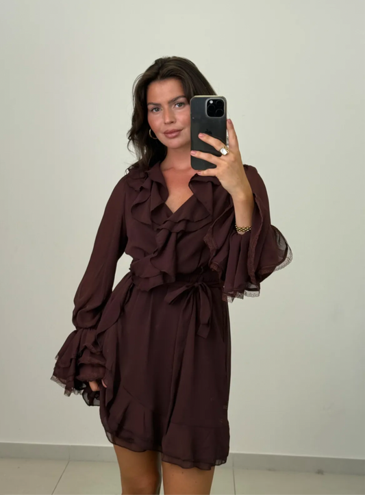 Volantkleid „Leona“ – Braun-Bordeaux