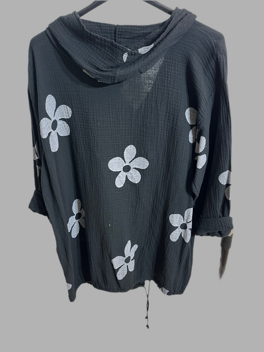 Musselin Jäckchen/Bluse mit Kapuze