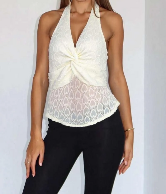 Neckholder-Spitzentop – Rückenfrei & Raffiniert Schwarz