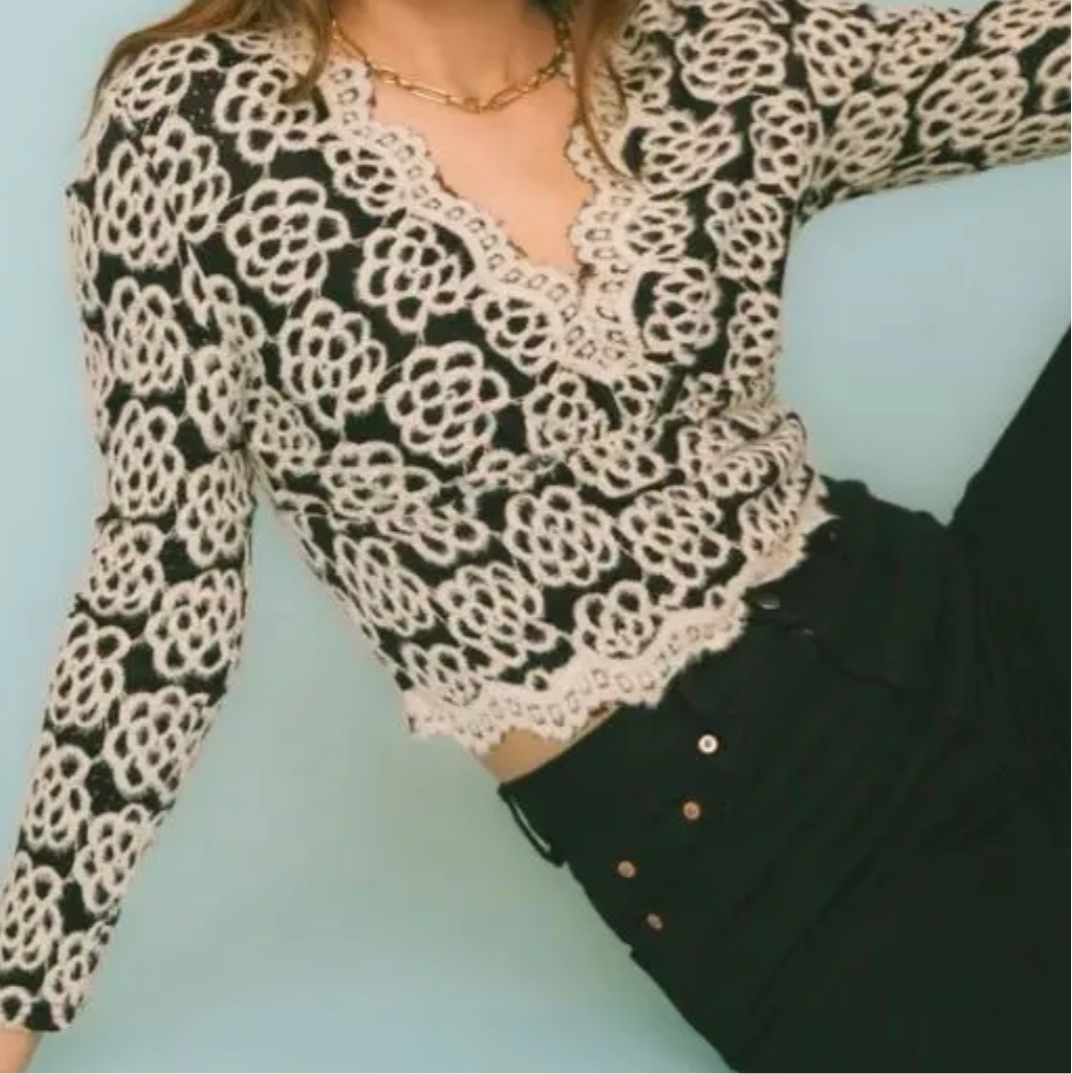 Pullover mit Fellstruktur & Spitzen-Details