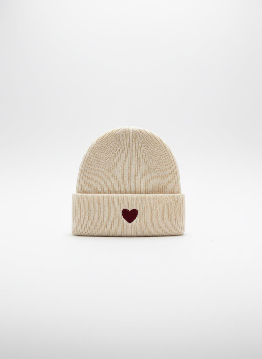 Mütze Herz Creme
