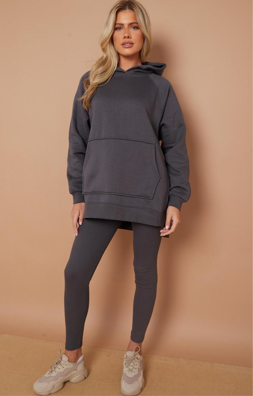 Oversized Zweiteiler – Hoodie & Leggings in Dunkelgrau/Anthrazit