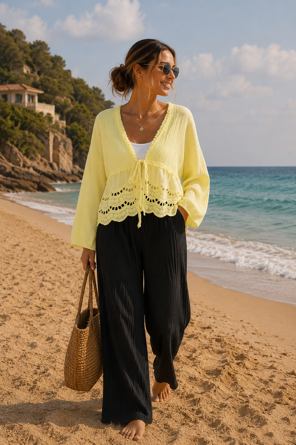 Musselin Bluse mit Lochstickerei
