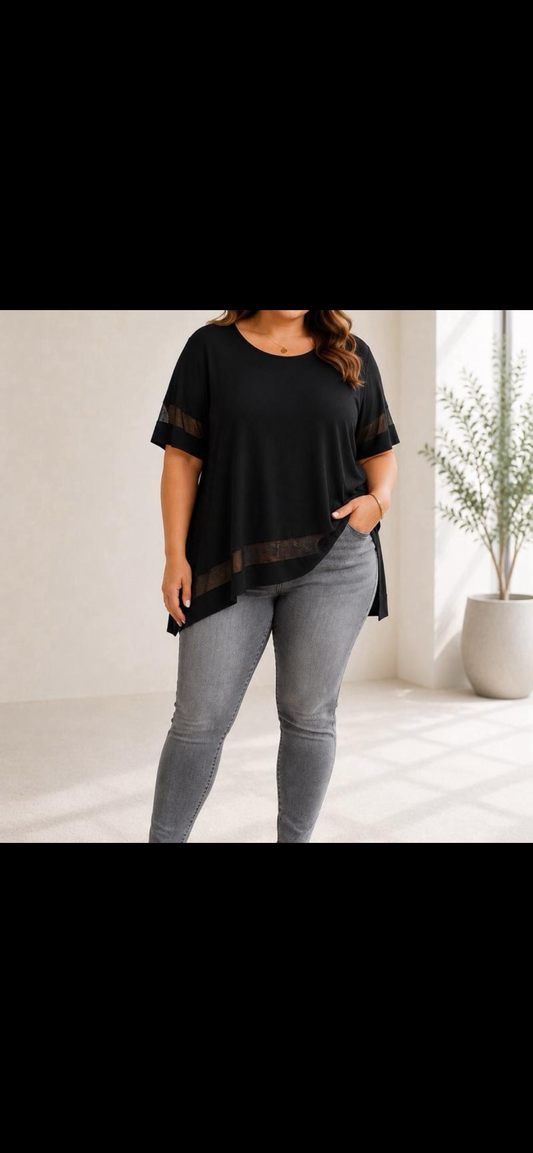 Curvy Shirt mit Netz Akzent