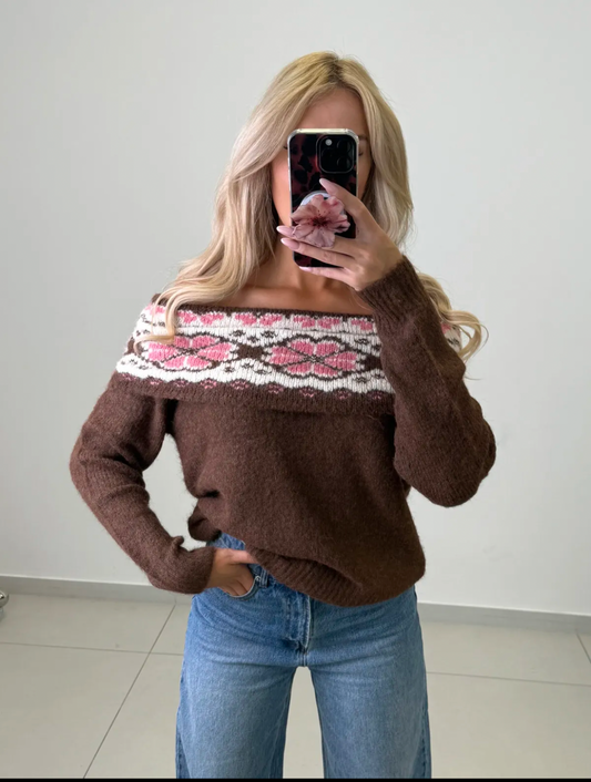 Pullover Flower Braun