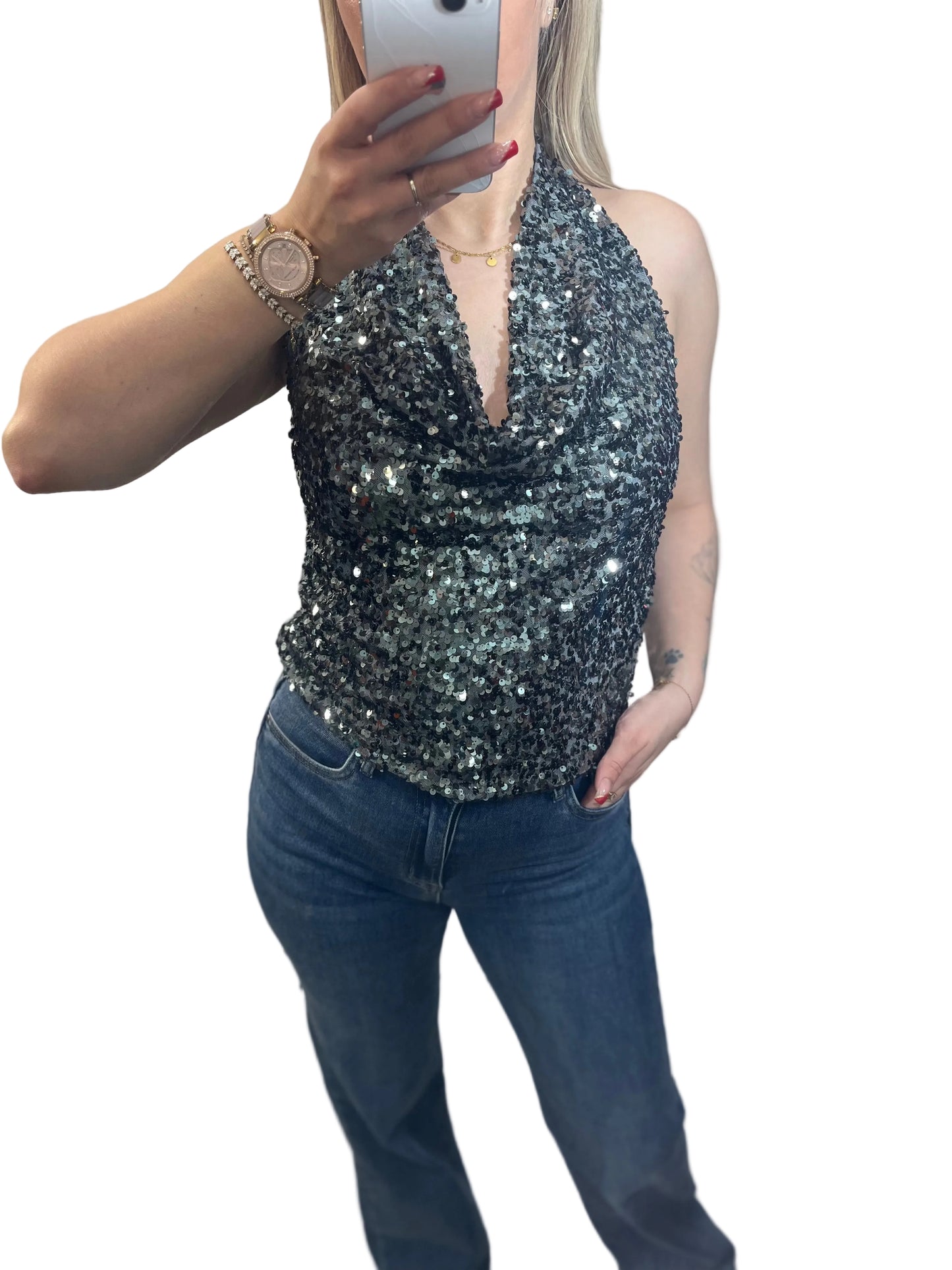 Neckholder Pailetten Top