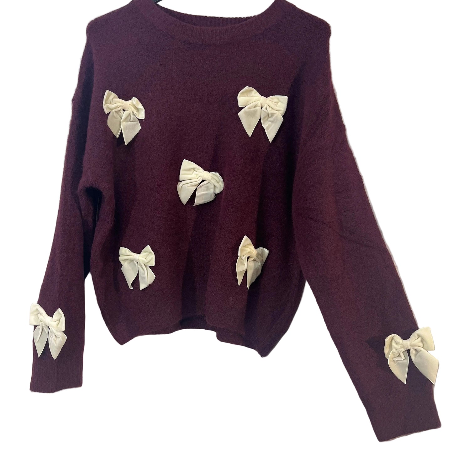 Pullover Lilly mit Samt Schleifen in Burgunder