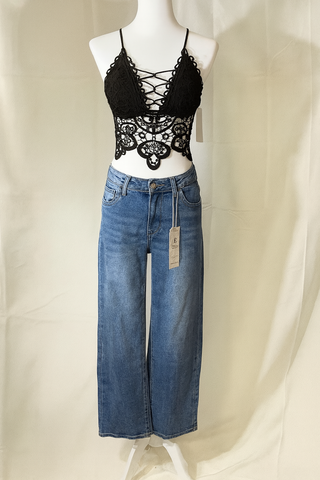 Spitzen-Bustier Top | Schwarz & Weiß | Sexy Crop Top Einheitsgröße