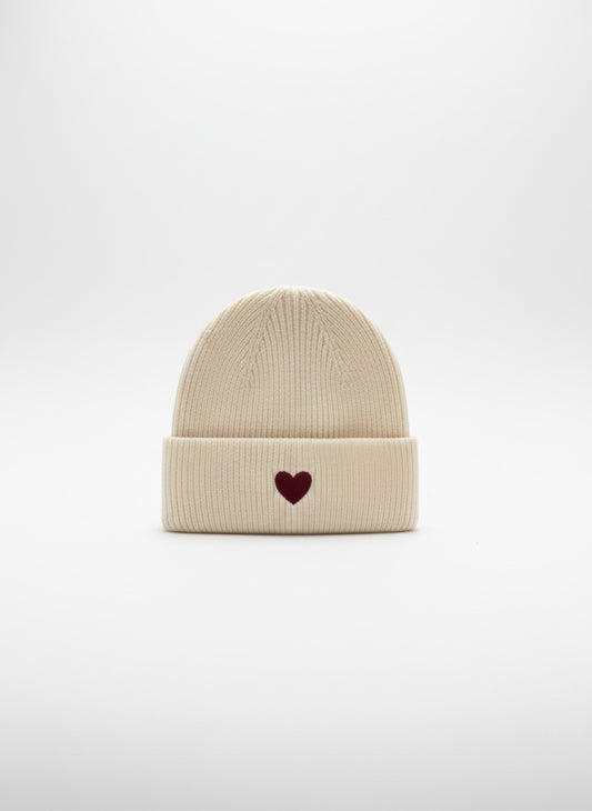 Mütze Herz Creme