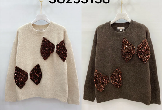 Strickpullover mit Pailletten-Schleifen