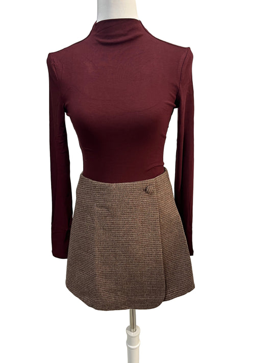 Eleganter Hosenrock in Wickeloptik – Braun kariert