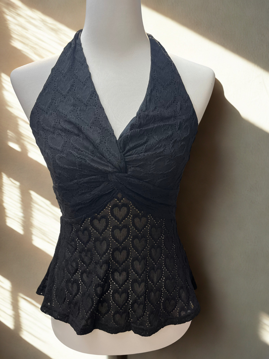 Neckholder-Spitzentop – Rückenfrei & Raffiniert Schwarz