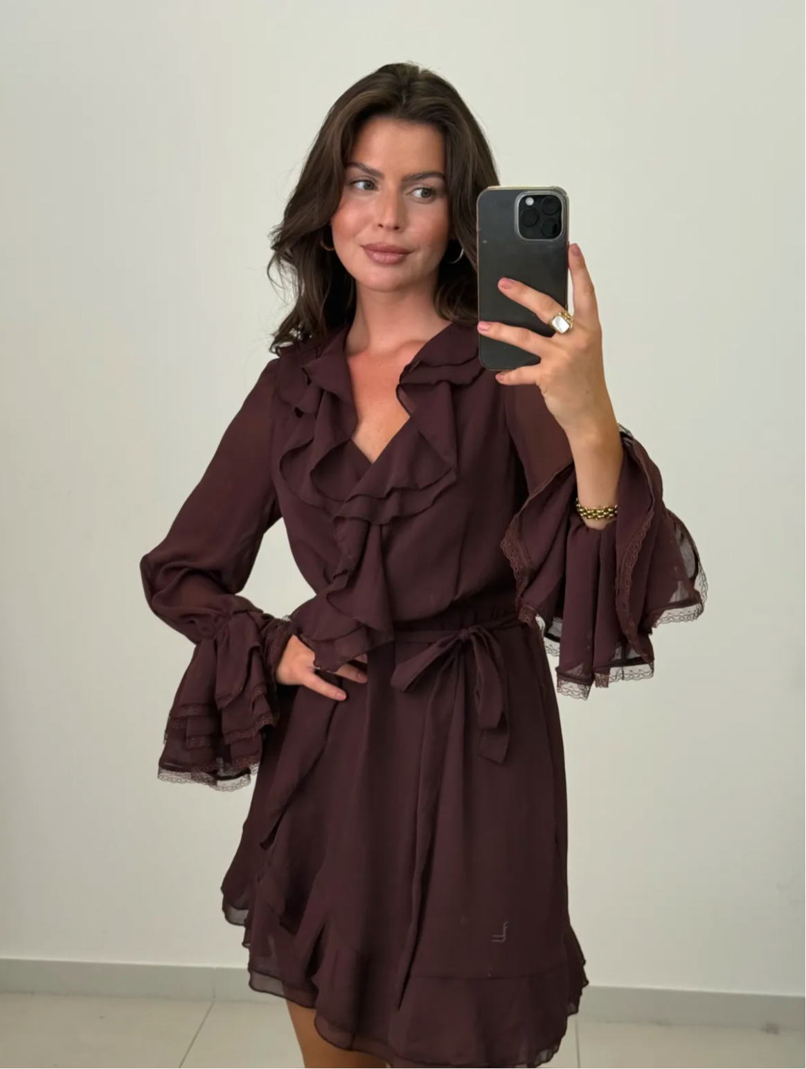 Volantkleid „Leona“ – Braun-Bordeaux