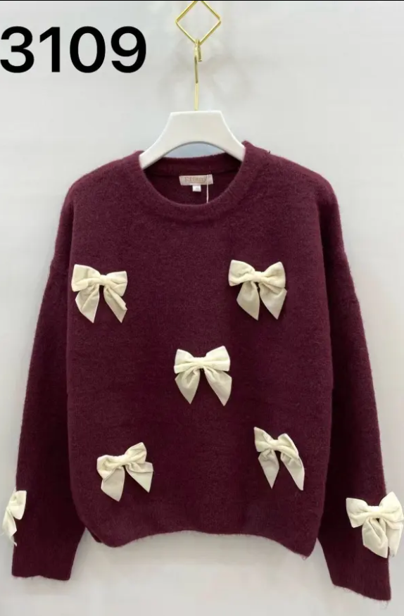 Pullover Lilly mit Samt Schleifen in Burgunder