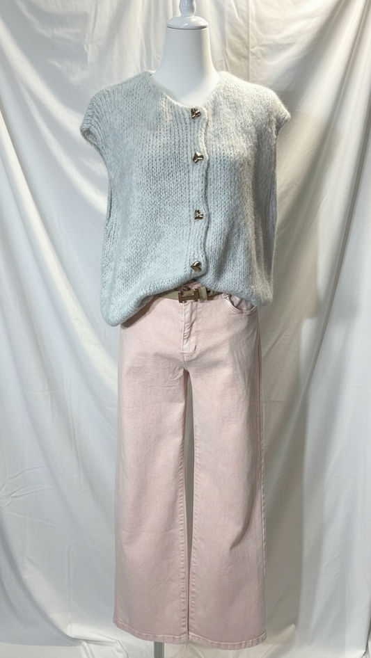 Wide-Leg-Jeanshose in zartem Rosé