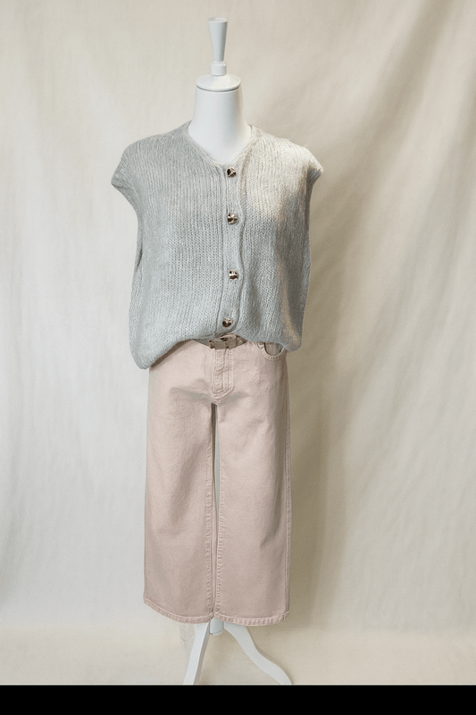 Wide-Leg-Jeanshose in zartem Rosé
