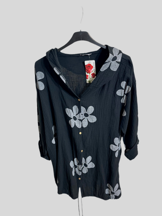 Musselin Jäckchen/Bluse mit Kapuze