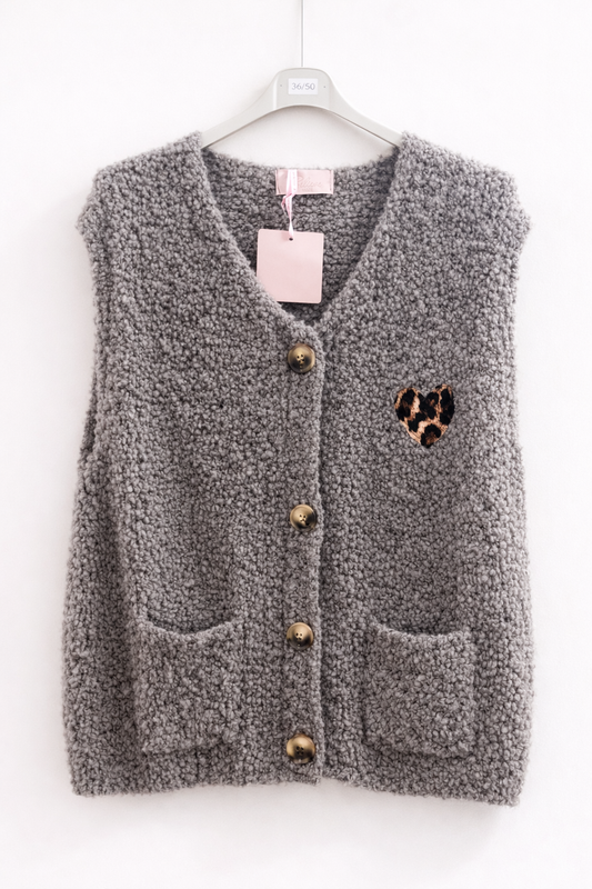 Boucle Weste "Zedia" mit Leo Patch in Taupe