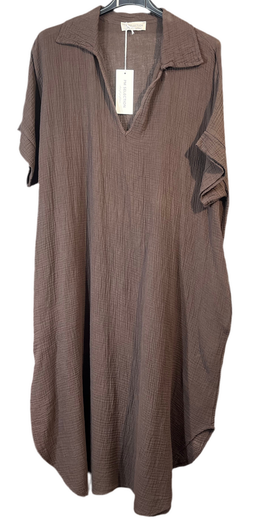 Curvy Musselin Kleid mit V-Ausschnitt & Kragen