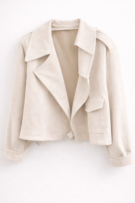 Kurzjacke in Wildlederoptik helles Beige