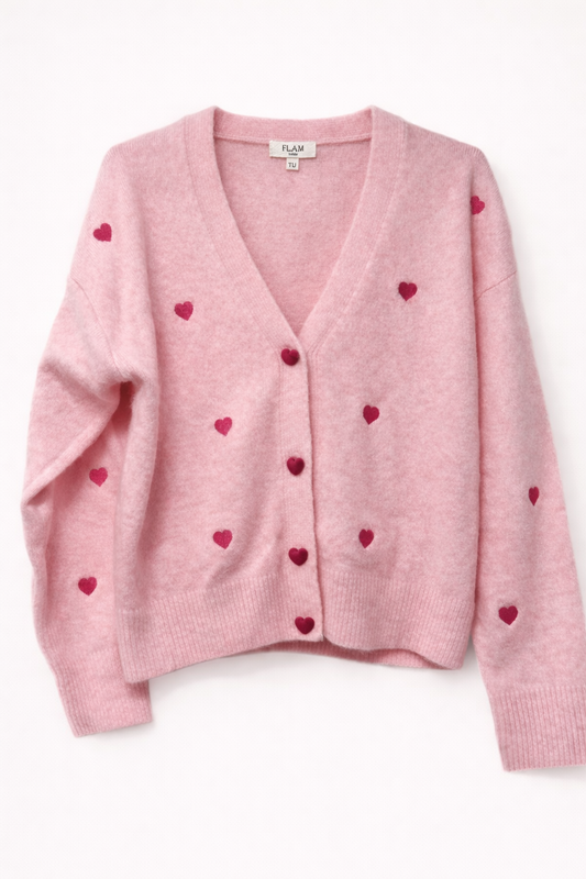 Soft Cardigan mit Samt Knöpfen Herzchen