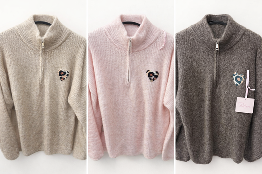 Wollpulli Zipper mit Leo Patch