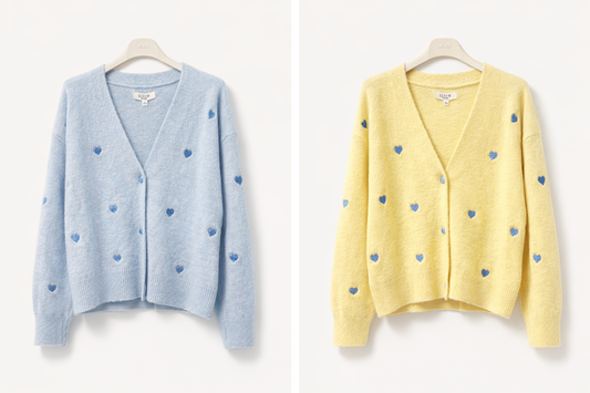 Soft Cardigan mit Samt Knöpfen Herzchen