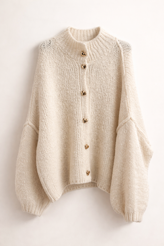 Strickjacke „Rosalie“ aus Wolle und Mohair | goldene Herz Knöpfe