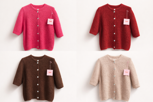 Kurzarm Strick Cardigan „Susanne “ mit Wolle