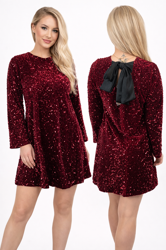 Samt Kleid mit Pailletten in Rot