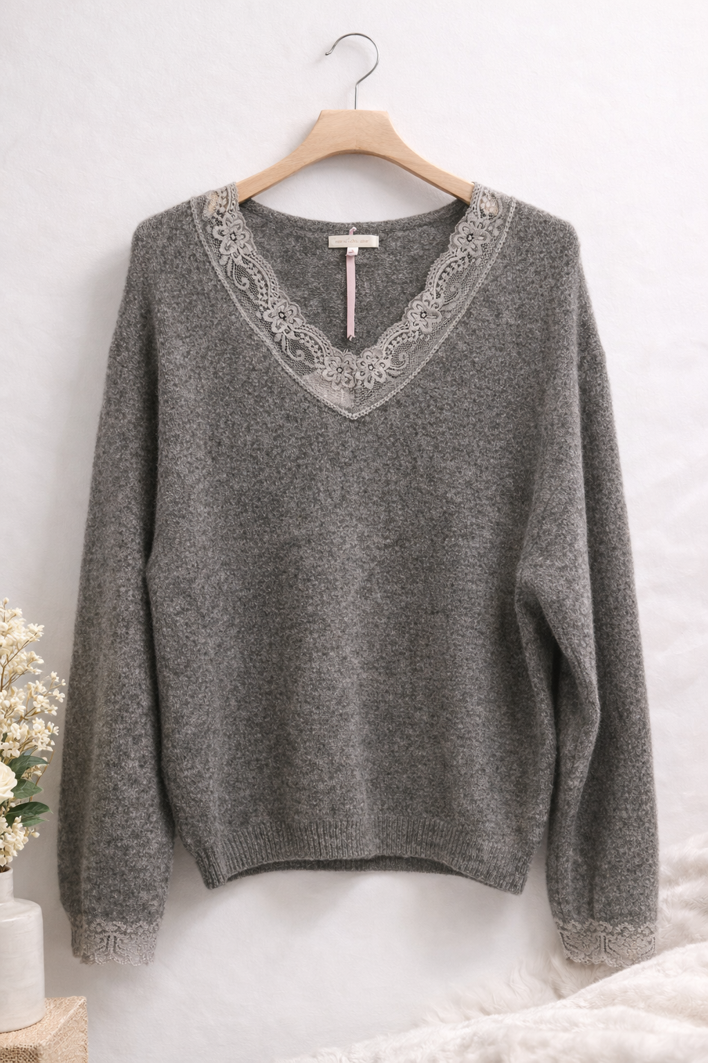 Wollpulli mit Spitze Alpaka