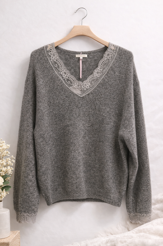 Wollpulli mit Spitze Alpaka