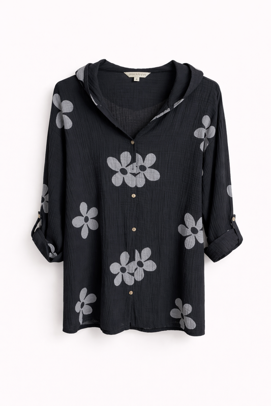 Musselin Jäckchen/Bluse mit Kapuze Curvy