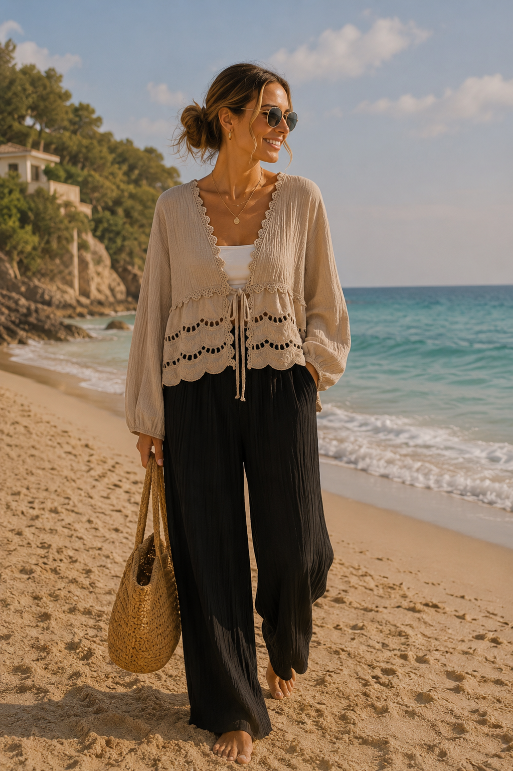 Musselin Bluse mit Lochstickerei