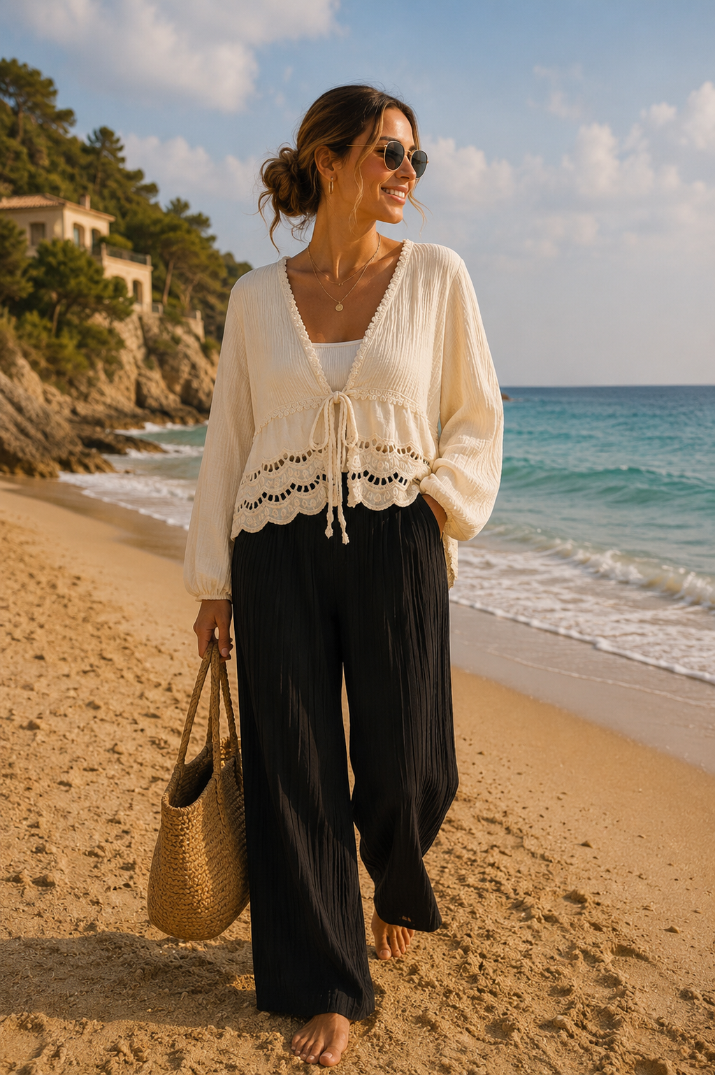 Musselin Bluse mit Lochstickerei